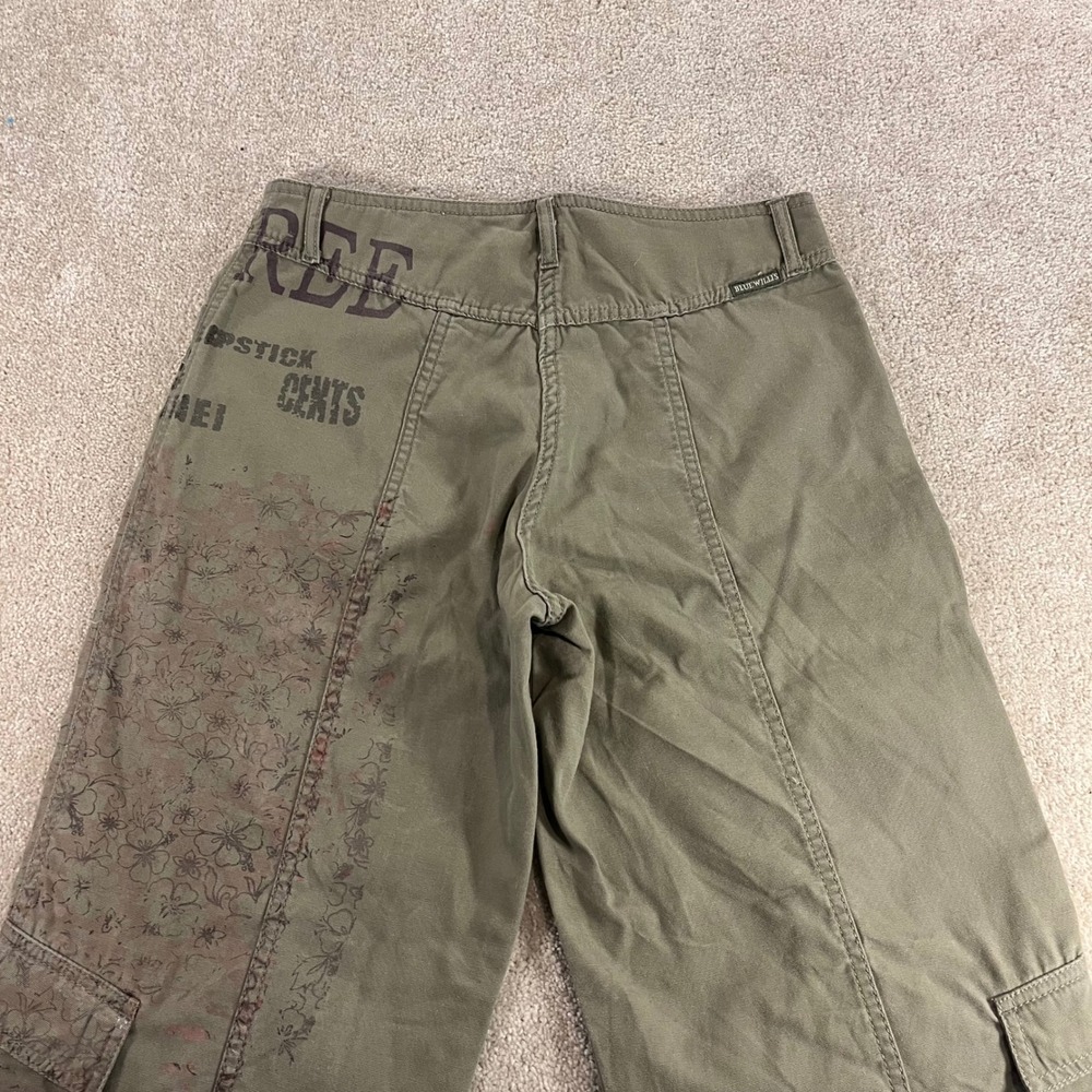 Blue Willi's Cargo Pants Womens 38 Olive Green Graphic Floral Wide Leg - Picture 10 of 11